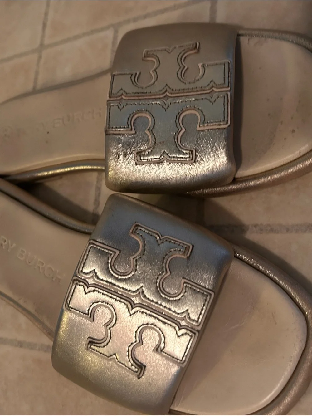 Tory Burch Metallic Gold Leather Slide Mules